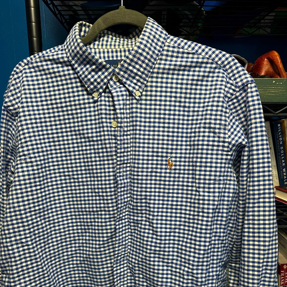 Navy blue checkered button down shirt xl by Ralph Lauren